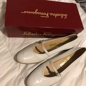 Authentic Salvatore Ferragamo white Mary Janes